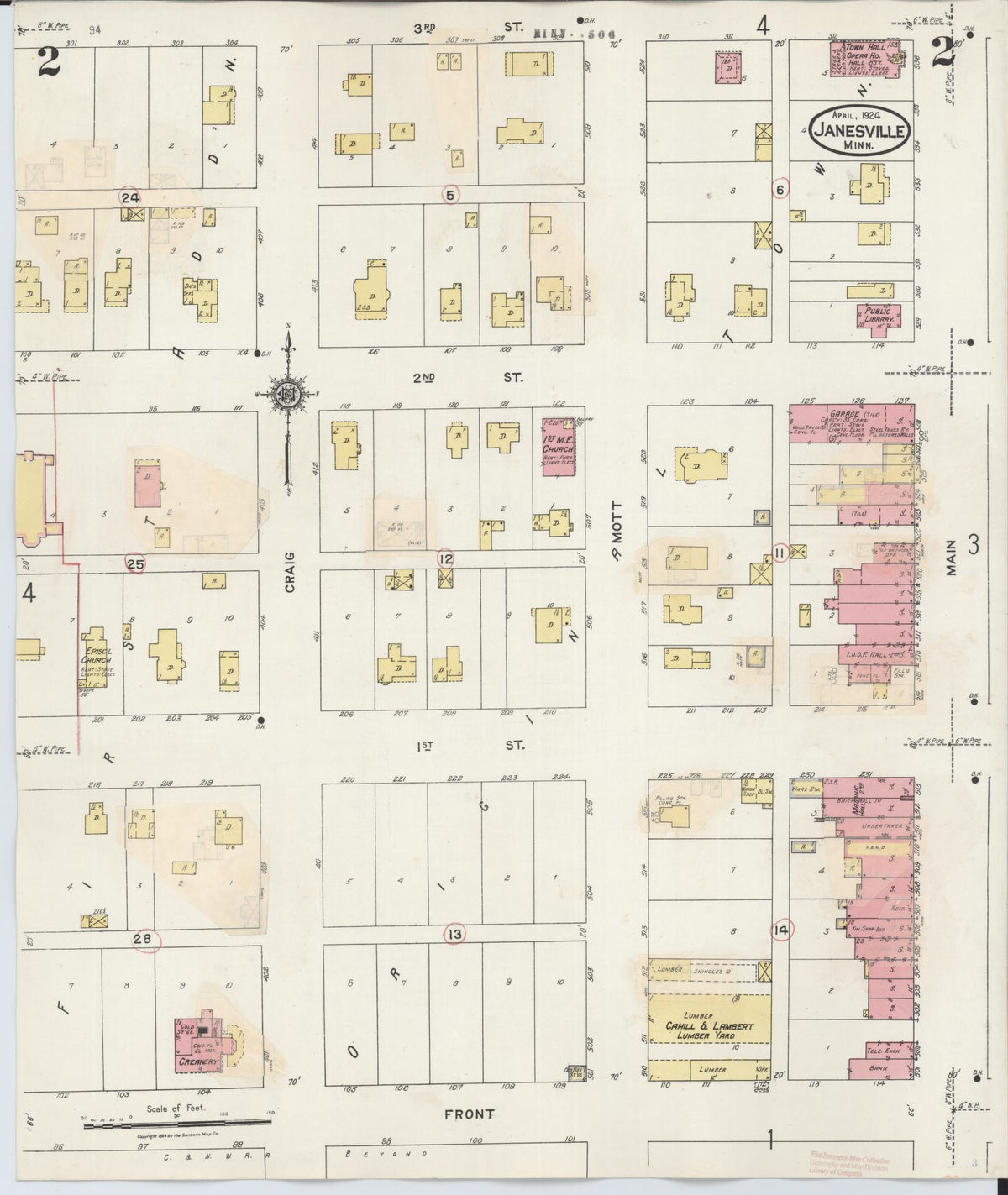 Sanborn Fire Insurance Map from Janesville, Waseca County, Minnesota (1937), Sheet #0002 - Historic Sanborn Fire Insurance Map Print, vintage old map wall art, antique decor, genealogy gift, Minnesota Minnesota map
