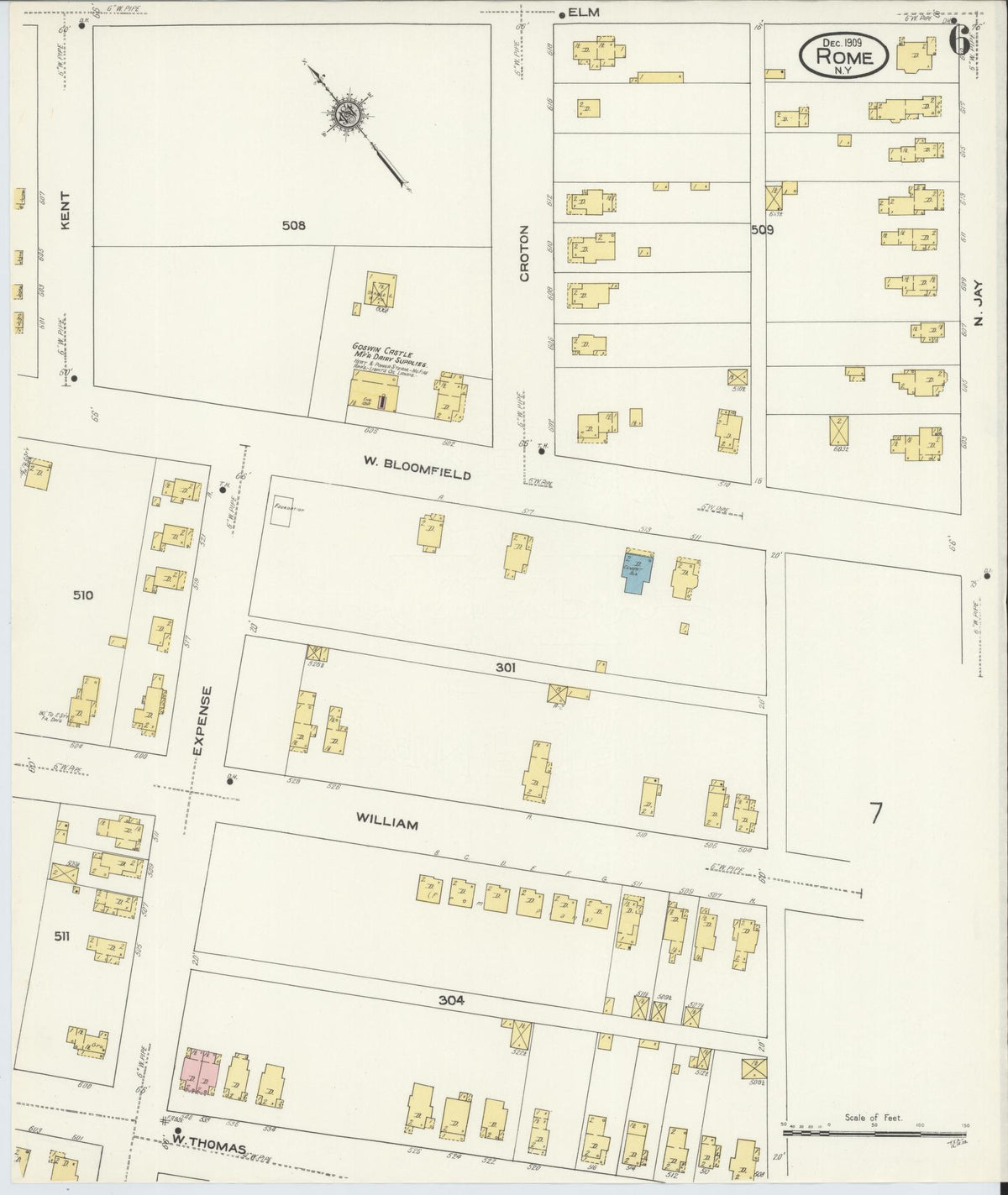 Sanborn Fire Insurance Map from Rome, Oneida County, New York (1909), Sheet #0006 - Historic Sanborn Fire Insurance Map Print, vintage old map wall art, antique decor, genealogy gift, New York New York map