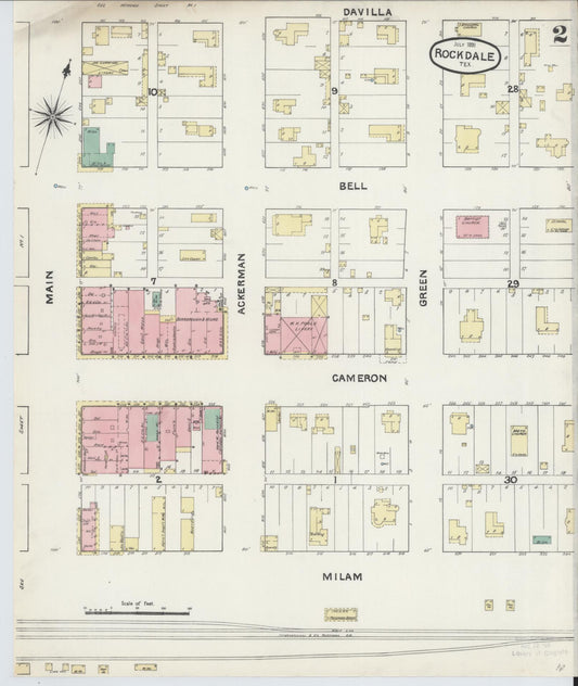 Sanborn Fire Insurance Map from Rockdale, Milam County, Texas (1891), Sheet #0002 - Historic Sanborn Fire Insurance Map Print, vintage old map wall art, antique decor, genealogy gift, Texas Texas map