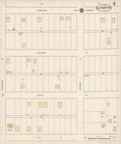 Sanborn Fire Insurance Map from Huntington Park, Los Angeles County, California (1910), Sheet #0004 - Complete Map Set gallery image, historic Sanborn map, vintage wall art, California California