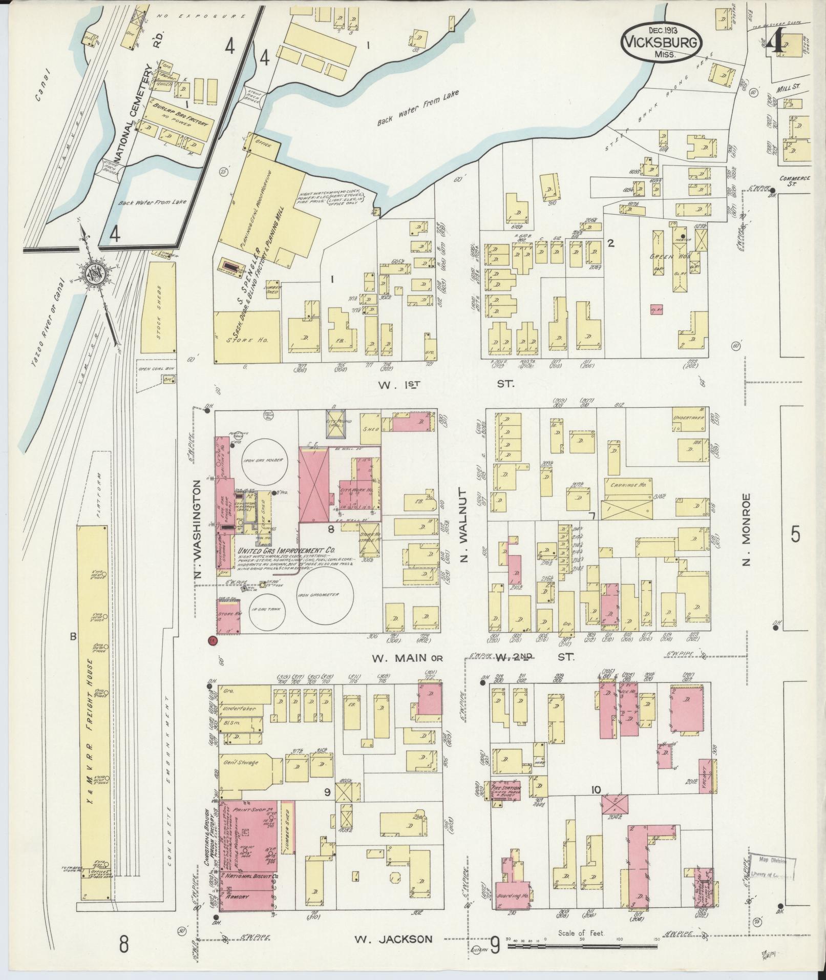 Sanborn Fire Insurance Map from Vicksburg, Warren County, Mississippi (1913), Sheet #0004 - Complete Map Set gallery image, historic Sanborn map, vintage wall art, Mississippi Mississippi