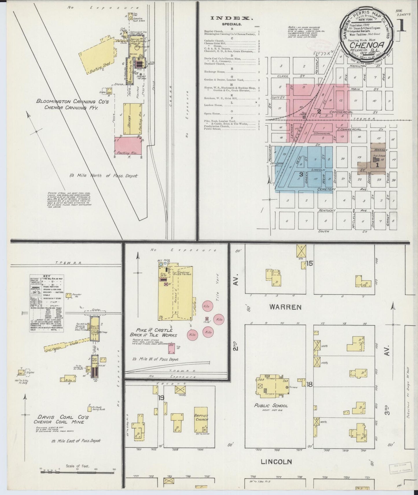 Sanborn Fire Insurance Map from Chenoa, McLean County, Illinois (1892), Sheet #0001 - Complete Map Set gallery image, historic Sanborn map, vintage wall art, Illinois Illinois