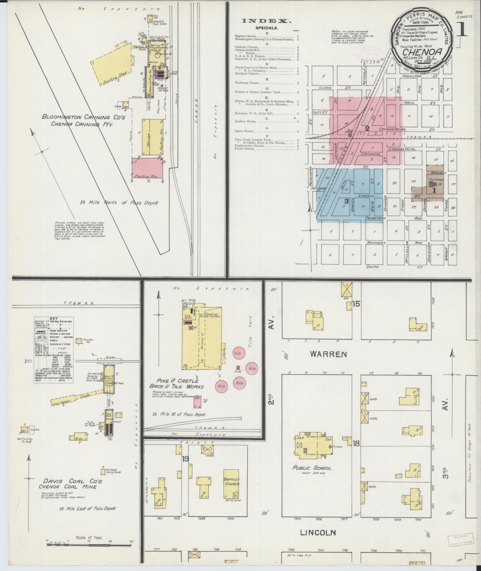 Sanborn Fire Insurance Map from Chenoa, McLean County, Illinois (1892), Sheet #0001 - Complete Map Set gallery image, historic Sanborn map, vintage wall art, Illinois Illinois