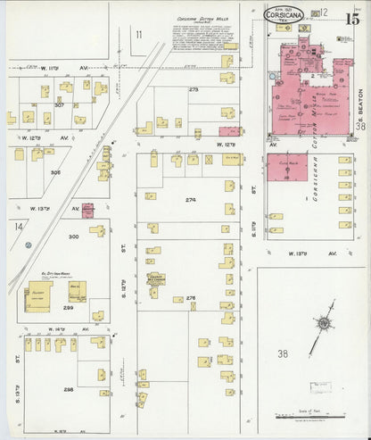 Sanborn Fire Insurance Map from Corsicana, Navarro County, Texas (1921), Sheet #0015 - Historic Sanborn Fire Insurance Map Print, vintage old map wall art, antique decor, genealogy gift, Texas Texas map