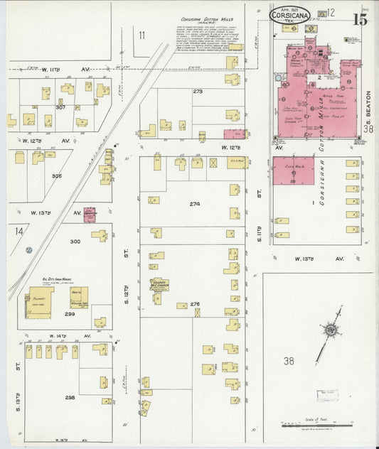 Sanborn Fire Insurance Map from Corsicana, Navarro County, Texas (1921), Sheet #0015 - Historic Sanborn Fire Insurance Map Print, vintage old map wall art, antique decor, genealogy gift, Texas Texas map