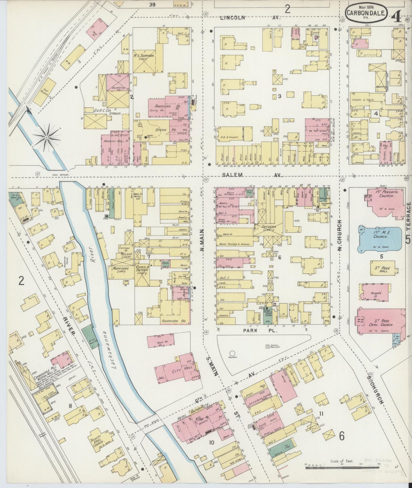 Sanborn Fire Insurance Map from Carbondale, Lackawanna County, Pennsylvania (1896), Sheet #0004 - Historic Sanborn Fire Insurance Map Print, vintage old map wall art, antique decor, genealogy gift, Pennsylvania Pennsylvania map