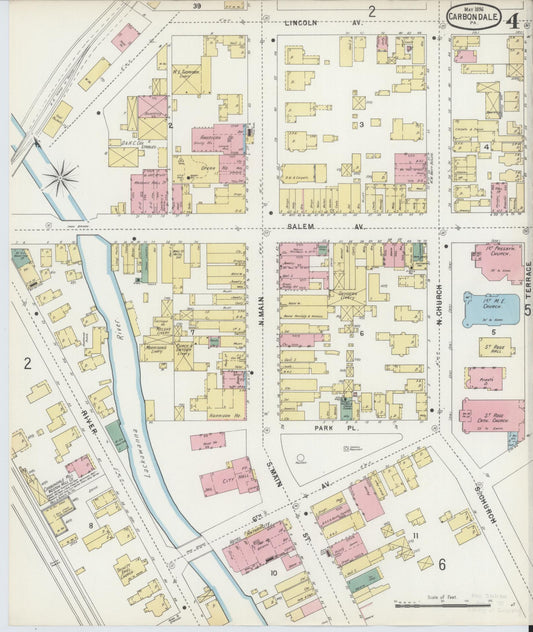 Sanborn Fire Insurance Map from Carbondale, Lackawanna County, Pennsylvania (1896), Sheet #0004 - Historic Sanborn Fire Insurance Map Print, vintage old map wall art, antique decor, genealogy gift, Pennsylvania Pennsylvania map
