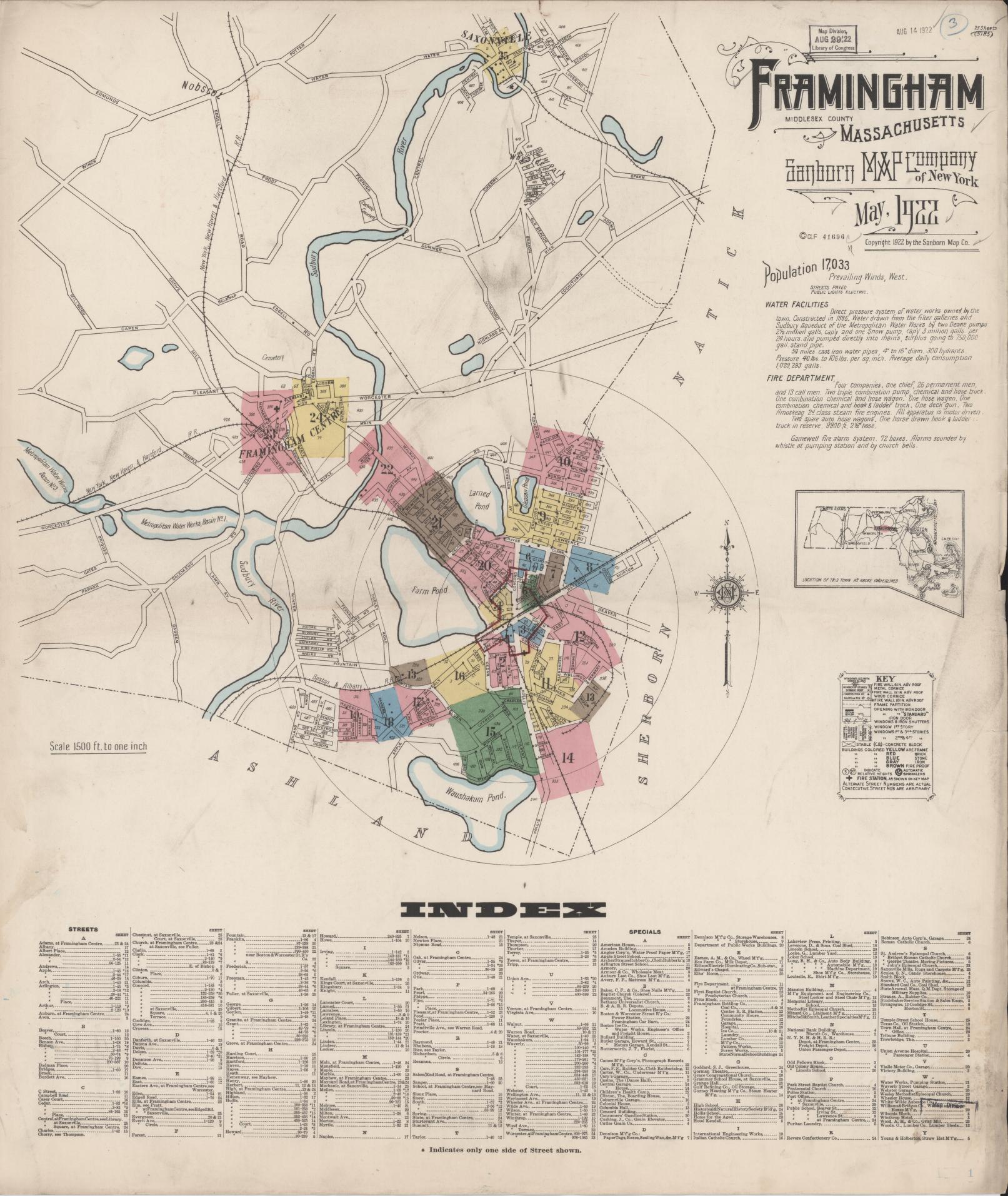 Sanborn Fire Insurance Map from Framingham, Middlesex County, Massachusetts. (1922) – Historic Sanborn Fire Insurance Map Print