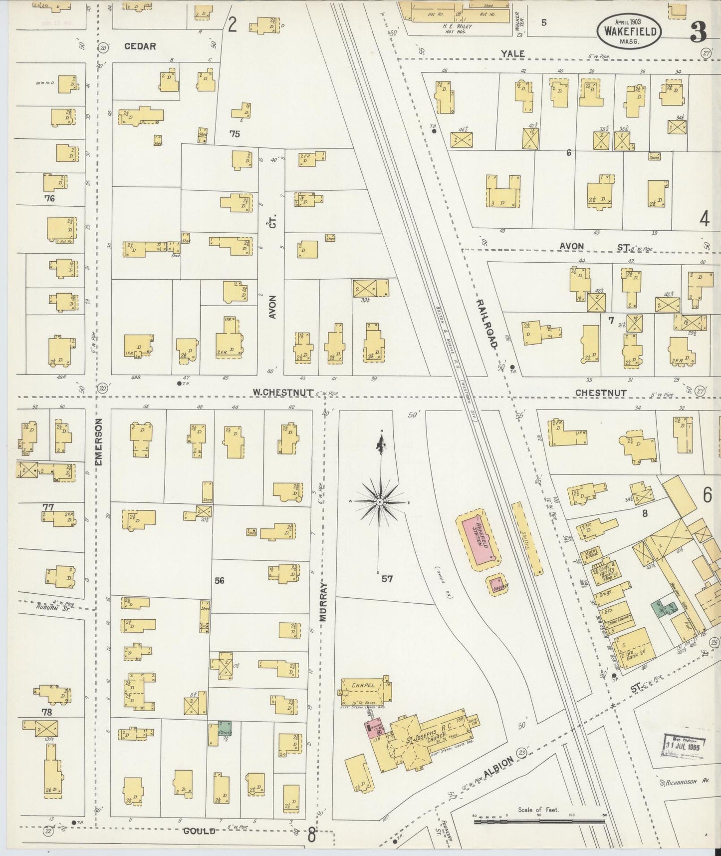 Sanborn Fire Insurance Map from Wakefield, Middlesex County, Massachusetts (1903), Sheet #0003 - Complete Map Set gallery image, historic Sanborn map, vintage wall art, Massachusetts Massachusetts