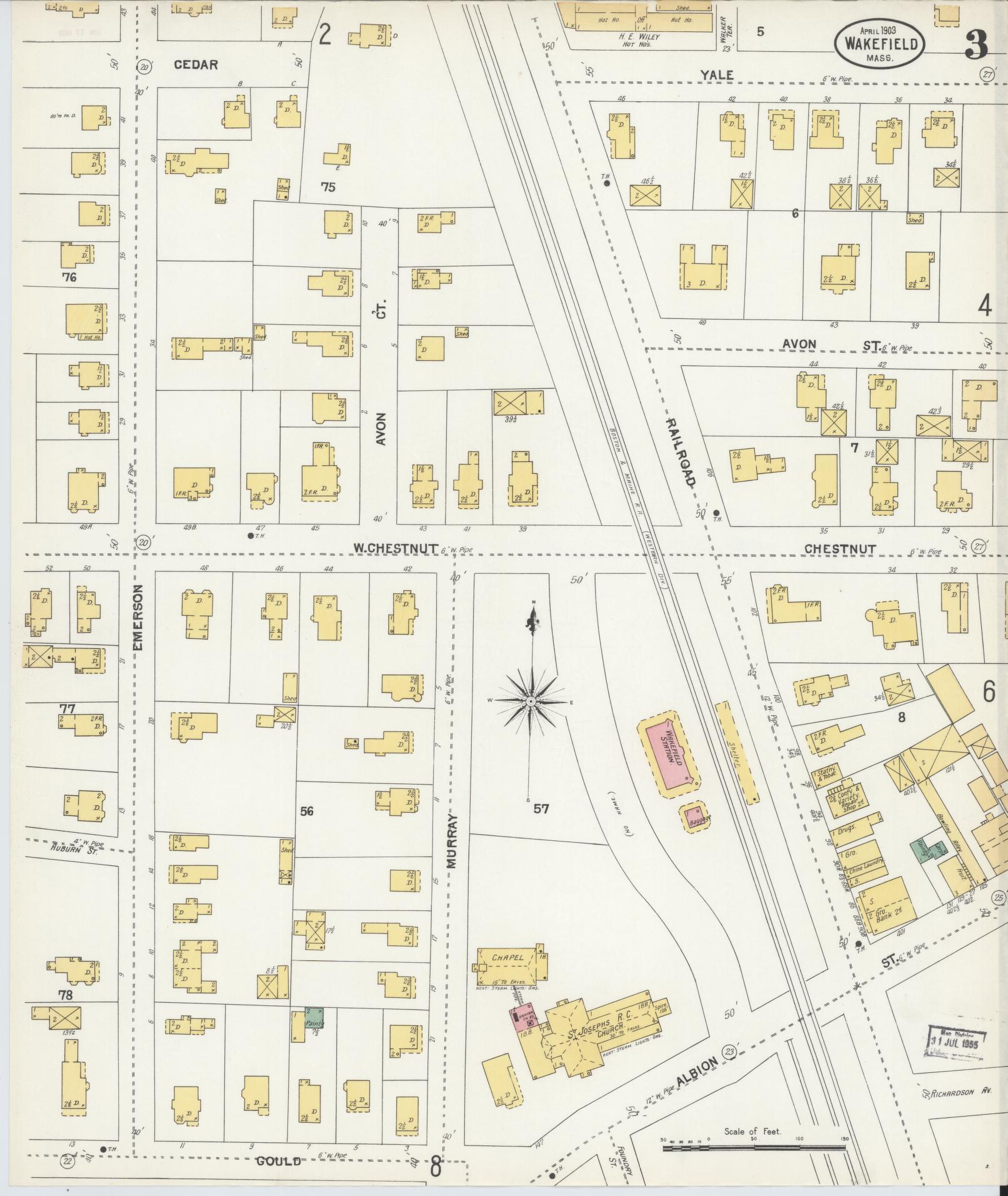 Sanborn Fire Insurance Map from Wakefield, Middlesex County, Massachusetts (1903), Sheet #0003 - Complete Map Set gallery image, historic Sanborn map, vintage wall art, Massachusetts Massachusetts