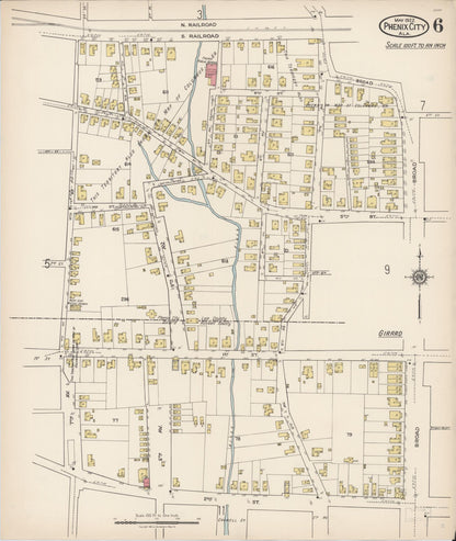 Sanborn Fire Insurance Map from Phenix City, Lee And Russell Counties, Alabama (1922), Sheet #0006 - Complete Map Set gallery image, historic Sanborn map, vintage wall art, Alabama Alabama