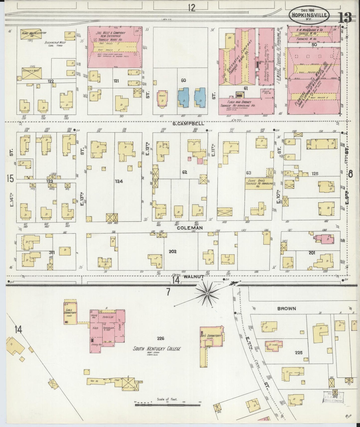 Sanborn Fire Insurance Map from Hopkinsville, Christian County, Kentucky (1906), Sheet #0013 - Complete Map Set gallery image, historic Sanborn map, vintage wall art, Kentucky Kentucky