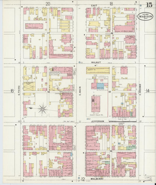 Sanborn Fire Insurance Map from Madison, Jefferson County, Indiana (1897), Sheet #0015 - Historic Sanborn Fire Insurance Map Print, vintage old map wall art, antique decor, genealogy gift, Indiana Indiana map