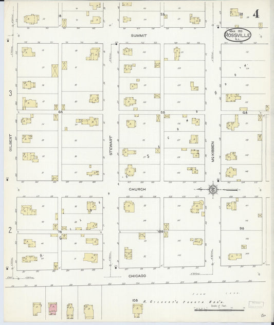 Sanborn Fire Insurance Map from Rossville, Vermilion County, Illinois (1913), Sheet #0004 - Historic Sanborn Fire Insurance Map Print, vintage old map wall art, antique decor, genealogy gift, Illinois Illinois map