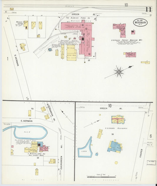 Sanborn Fire Insurance Map from Woodbury, Gloucester County, New Jersey (1908), Sheet #0011 - Historic Sanborn Fire Insurance Map Print, vintage old map wall art, antique decor, genealogy gift, New Jersey New Jersey map
