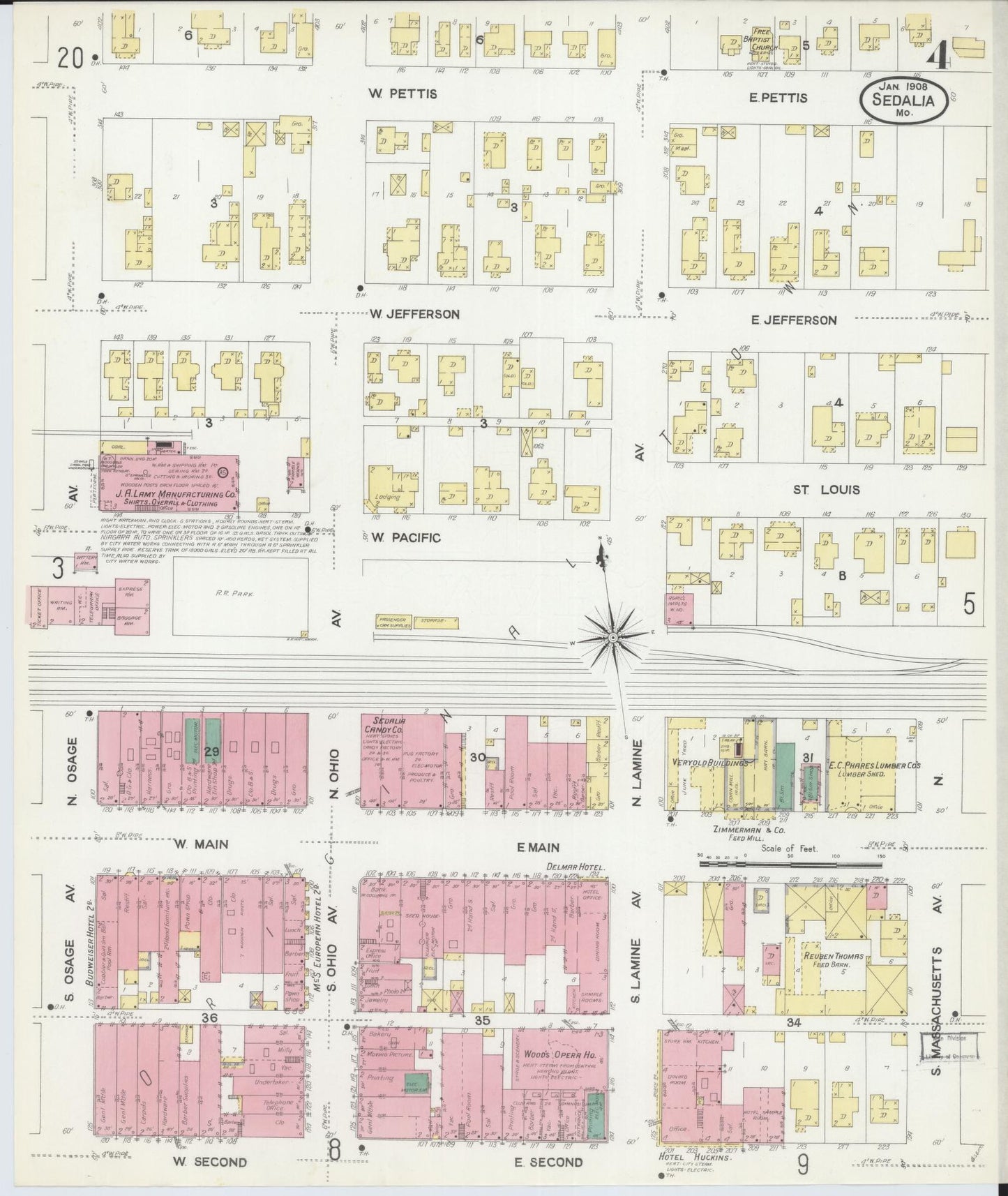 Sanborn Fire Insurance Map from Sedalia, Pettis County, Missouri (1908), Sheet #0004 - Complete Map Set gallery image, historic Sanborn map, vintage wall art, Missouri Missouri