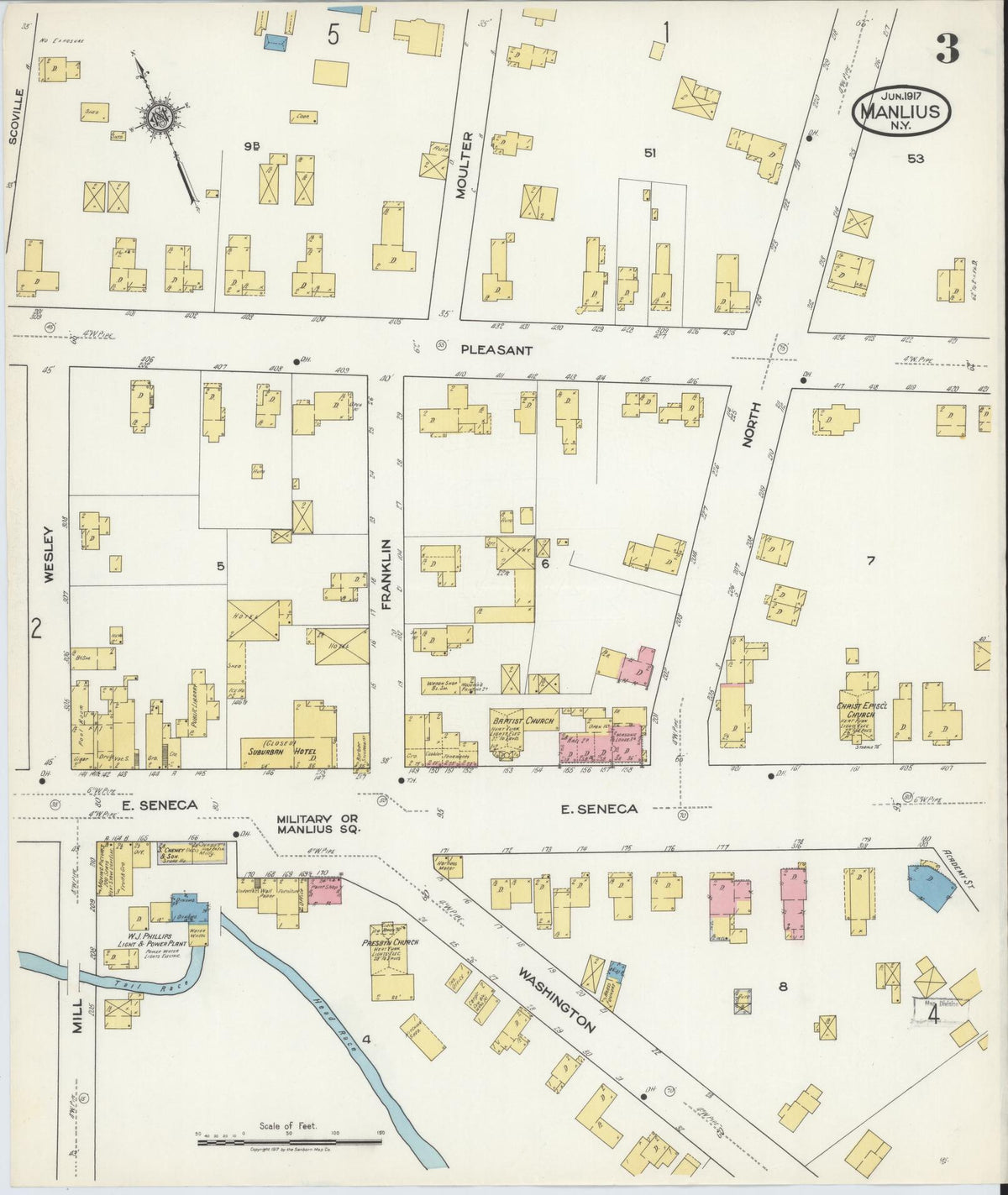 Sanborn Fire Insurance Map from Manlius, Onondaga County, New York (1917), Sheet #0003 - Complete Map Set gallery image, historic Sanborn map, vintage wall art, New York New York
