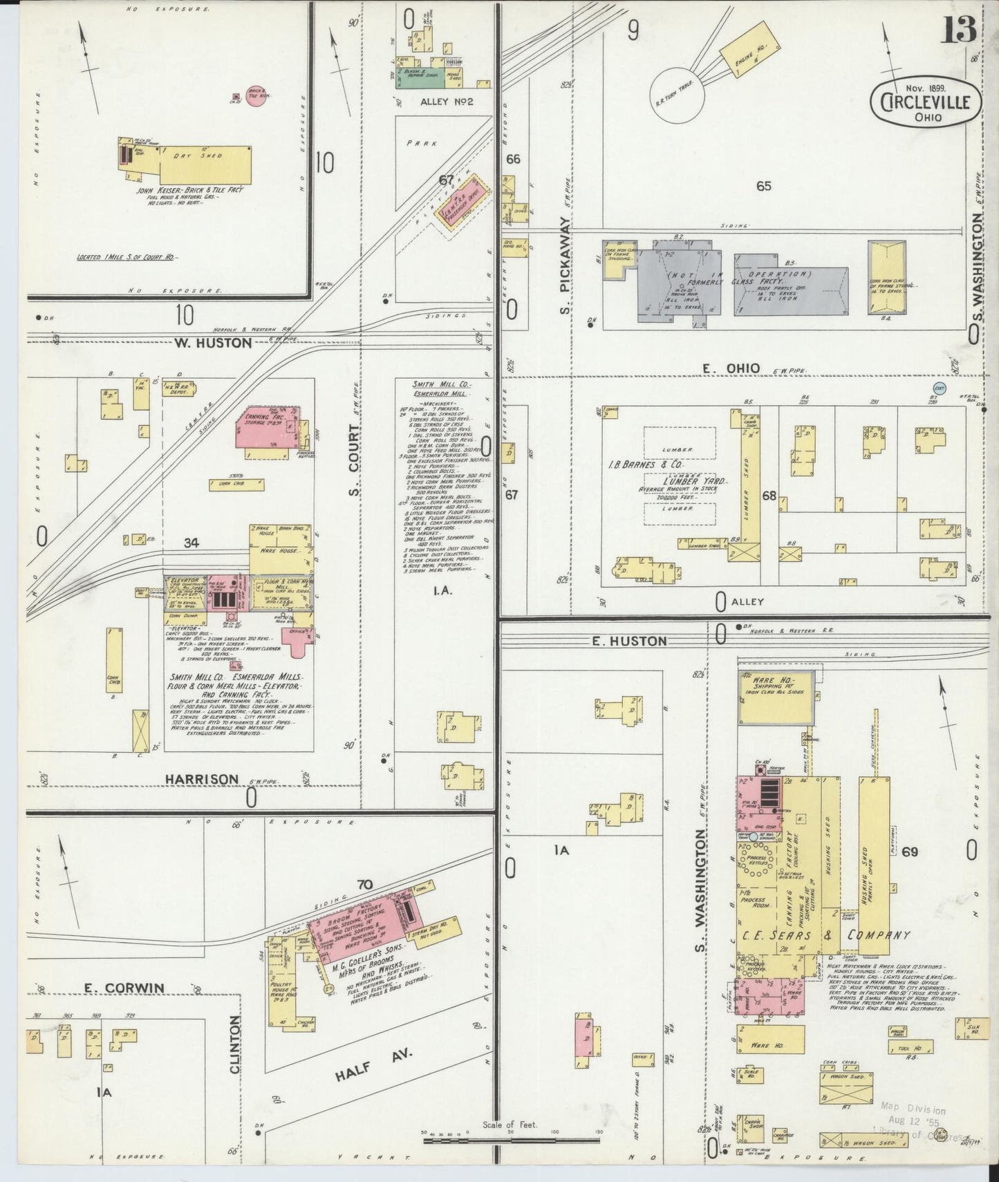 Sanborn Fire Insurance Map from Circleville, Pickaway County, Ohio (1899), Sheet #0013 - Historic Sanborn Fire Insurance Map Print, vintage old map wall art, antique decor, genealogy gift, Ohio Ohio map