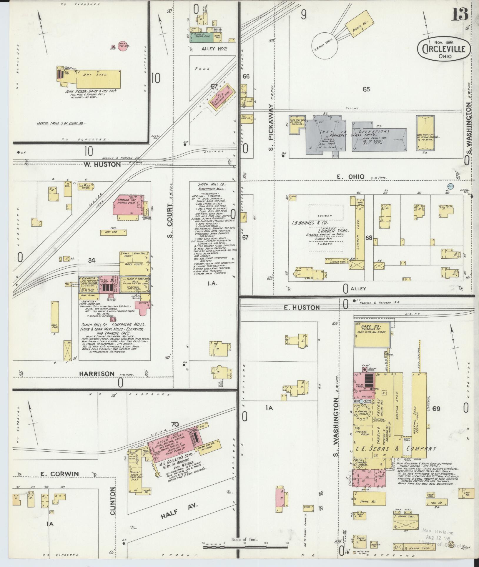 Sanborn Fire Insurance Map from Circleville, Pickaway County, Ohio (1899), Sheet #0013 - Historic Sanborn Fire Insurance Map Print, vintage old map wall art, antique decor, genealogy gift, Ohio Ohio map
