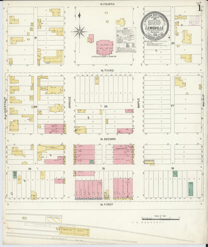 Sanborn Fire Insurance Map from Lewisville, Lafayette County, Arkansas (1908), Sheet #0001 - Complete Map Set gallery image, historic Sanborn map, vintage wall art, Arkansas Arkansas
