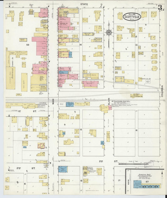 Sanborn Fire Insurance Map from Scottville, Mason County, Michigan (1916), Sheet #0003 - Historic Sanborn Fire Insurance Map Print, vintage old map wall art, antique decor, genealogy gift, Michigan Michigan map