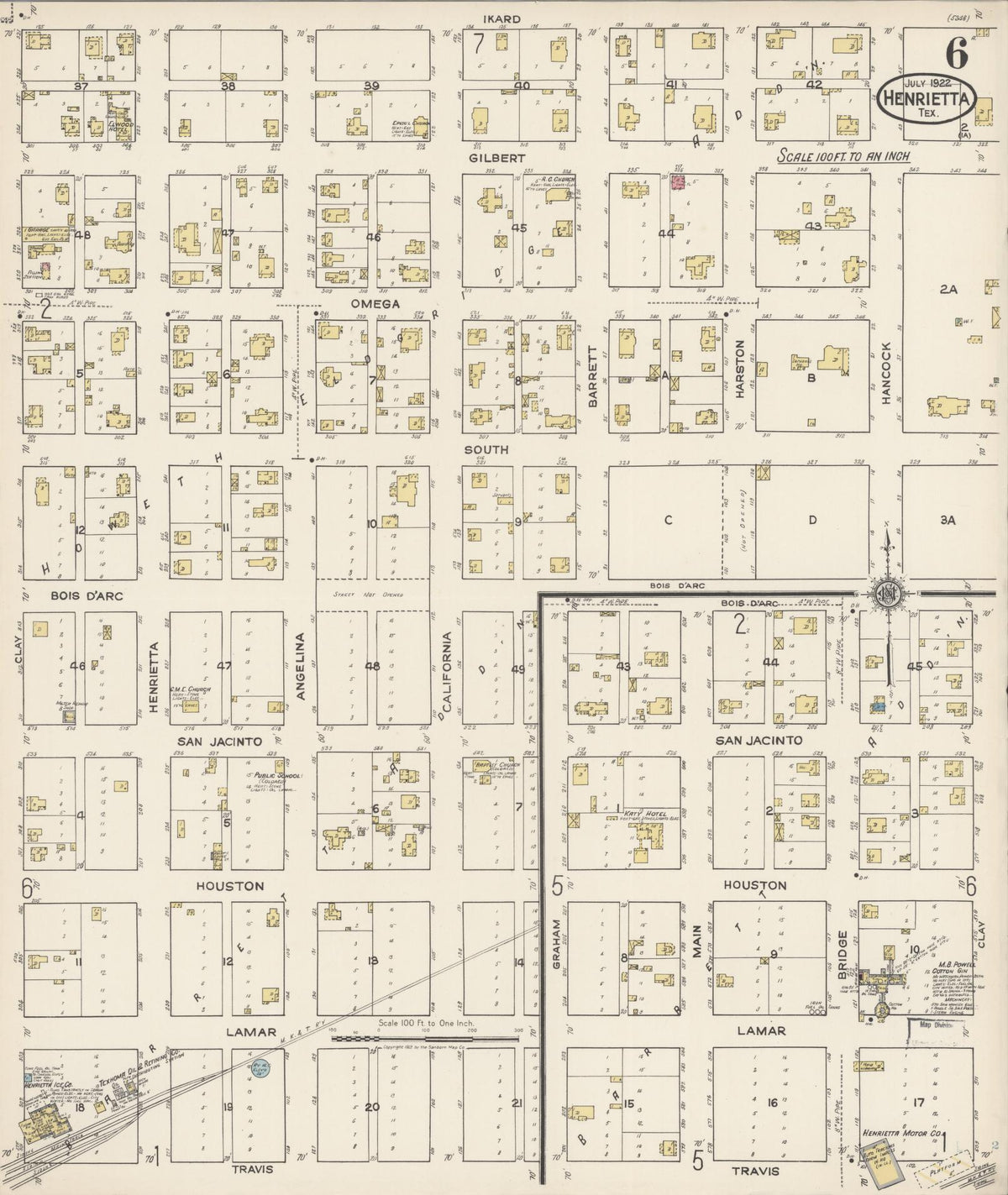Sanborn Fire Insurance Map from Henrietta, Clay County, Texas (1922), Sheet #0006 - Complete Map Set gallery image, historic Sanborn map, vintage wall art, Texas Texas