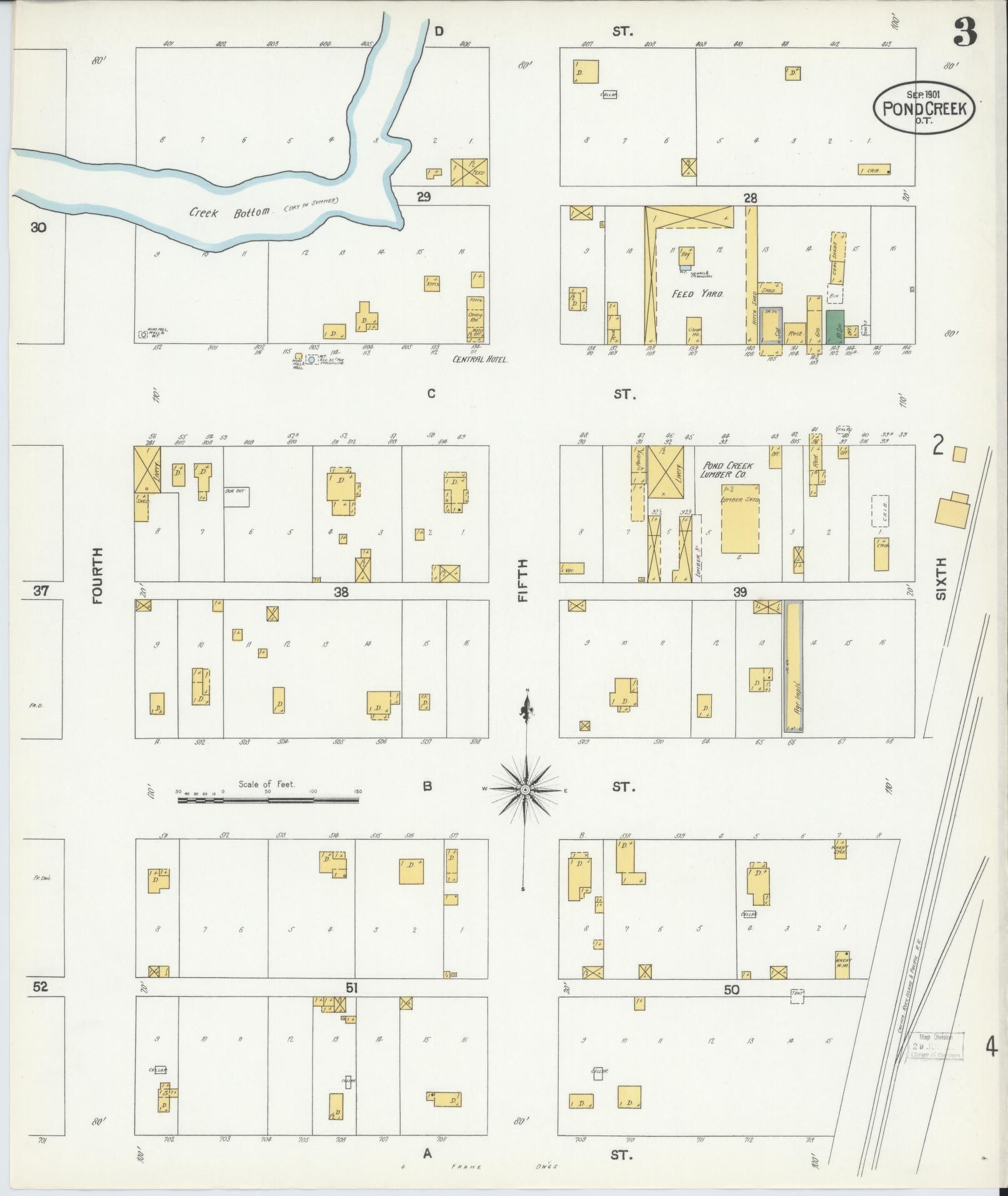 Sanborn Fire Insurance Map from Pond Creek, Grant County, Oklahoma (1901), Sheet #0003 - Complete Map Set gallery image, historic Sanborn map, vintage wall art, Oklahoma Oklahoma