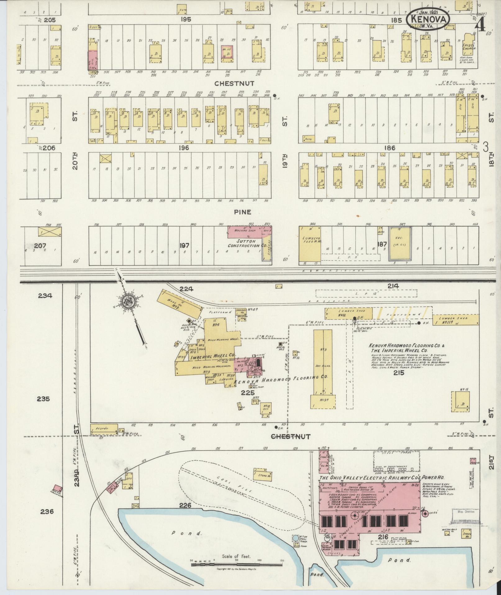 Sanborn Fire Insurance Map from Kenova, Wayne County, West Virginia (1921), Sheet #0004 - Complete Map Set gallery image, historic Sanborn map, vintage wall art, West Virginia West Virginia