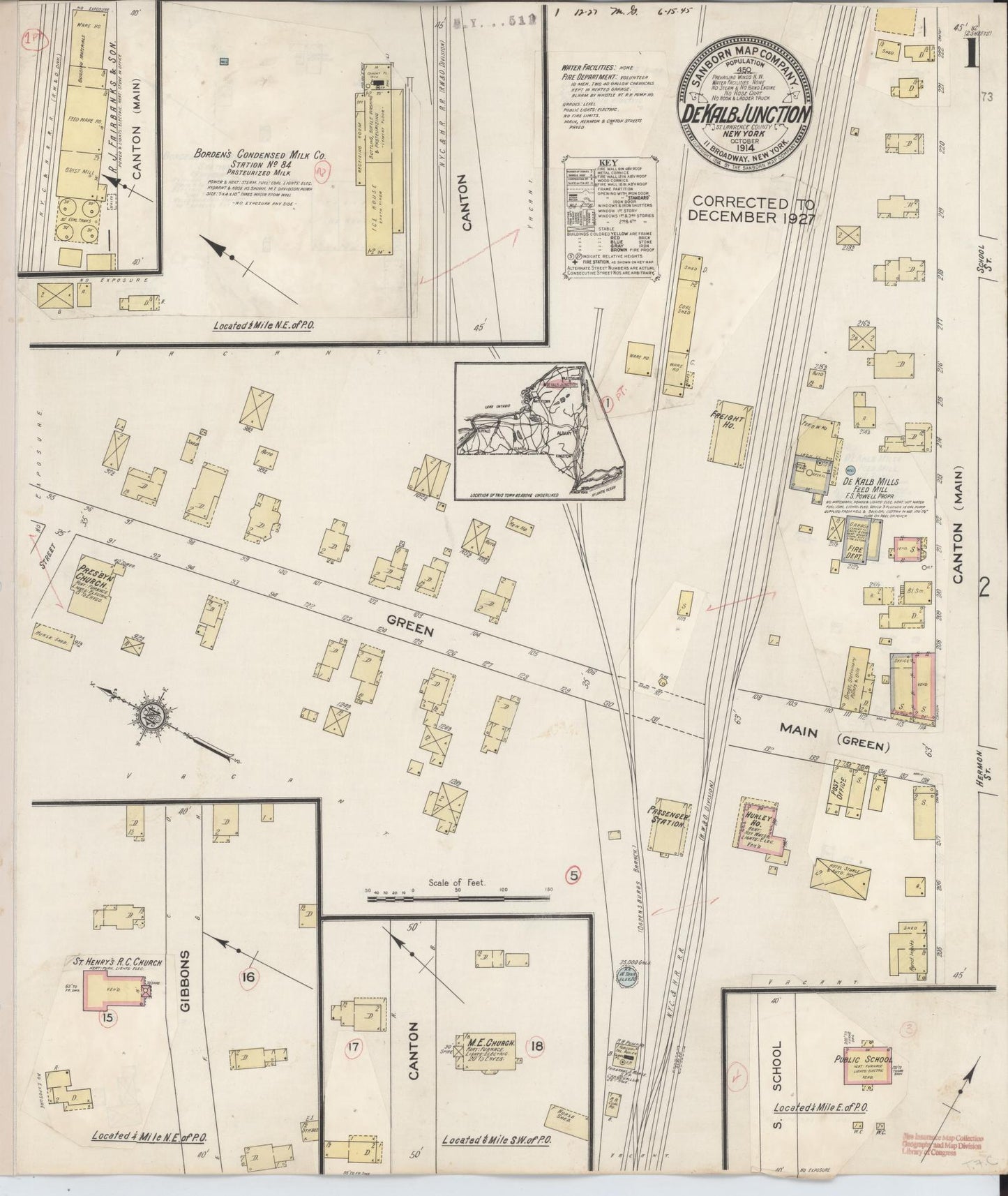 Sanborn Fire Insurance Map from De Kalb Junction, Saint Lawrence County, New York. (1927) – Historic Sanborn Fire Insurance Map Print