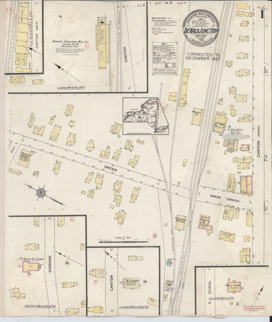 Sanborn Fire Insurance Map from De Kalb Junction, Saint Lawrence County, New York. (1927) – Historic Sanborn Fire Insurance Map Print