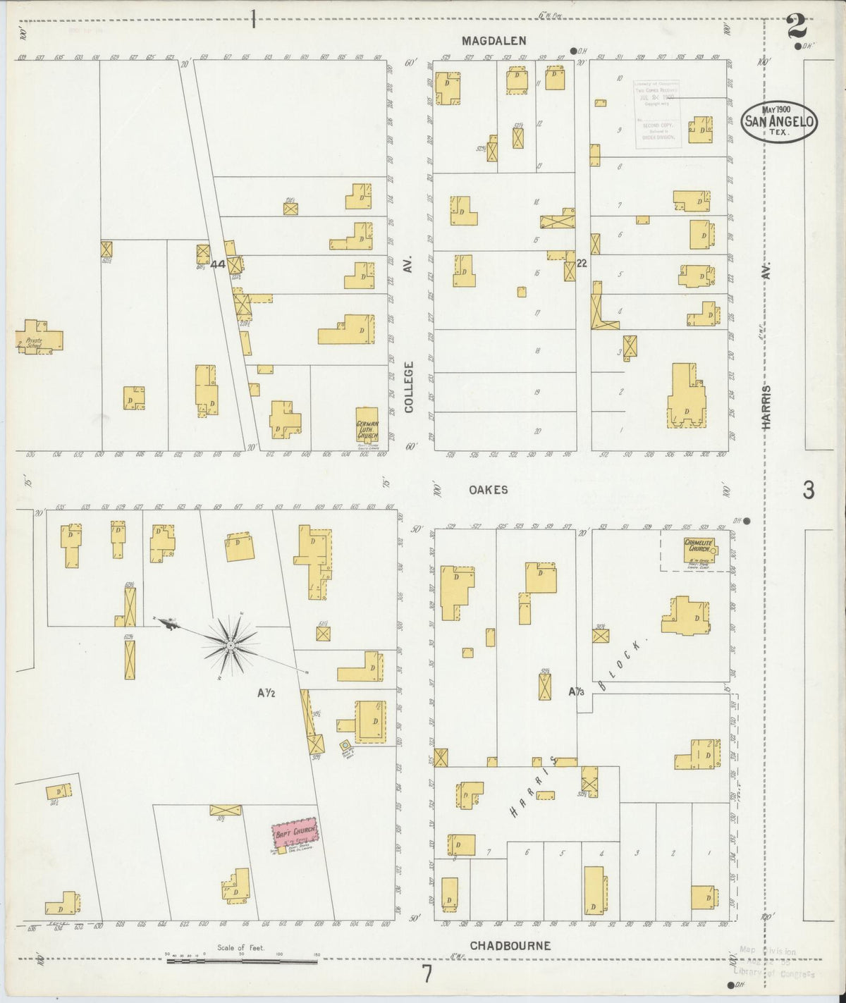 Sanborn Fire Insurance Map from San Angelo, Tom Green County, Texas (1900), Sheet #0002 - Complete Map Set gallery image, historic Sanborn map, vintage wall art, Texas Texas