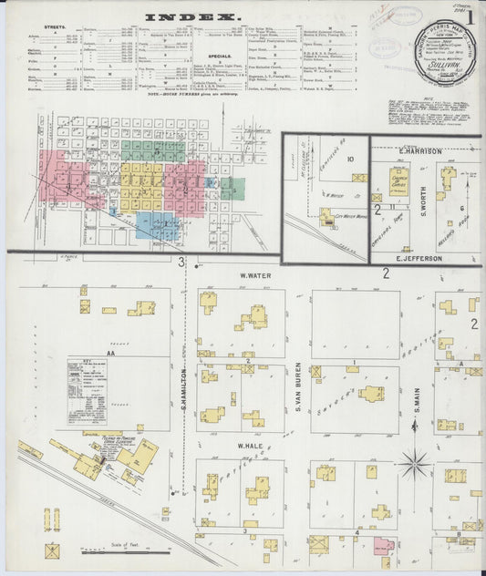Sanborn Fire Insurance Map from Sullivan, Moultrie County, Illinois (1898), Sheet #0001 - Complete Map Set gallery image, historic Sanborn map, vintage wall art, Illinois Illinois