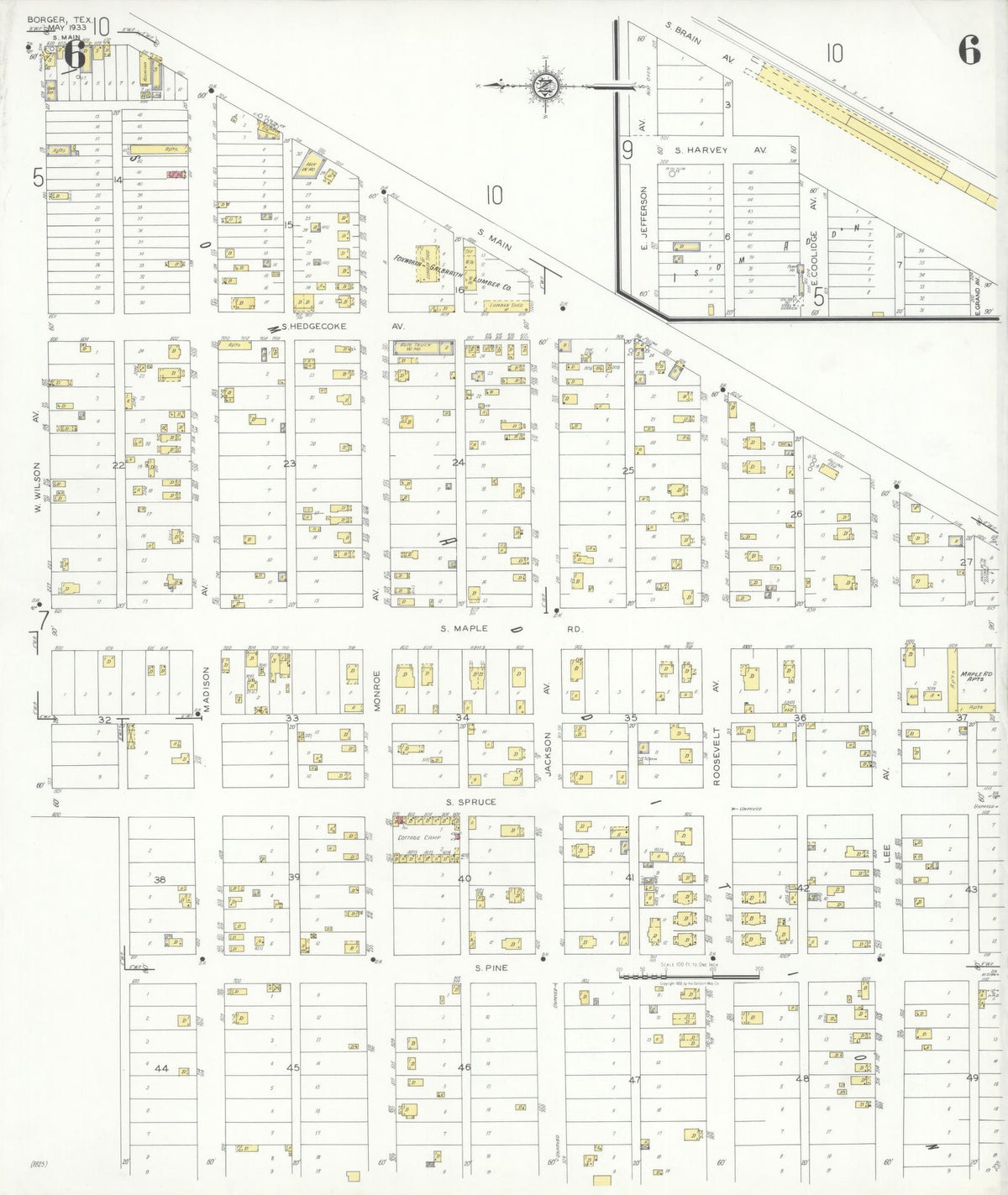 Sanborn Fire Insurance Map from Borger, Hutchinson County, Texas (1933), Sheet #0006 - Historic Sanborn Fire Insurance Map Print, vintage old map wall art, antique decor, genealogy gift, Texas Texas map