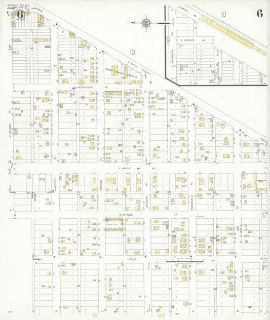 Sanborn Fire Insurance Map from Borger, Hutchinson County, Texas (1933), Sheet #0006 - Historic Sanborn Fire Insurance Map Print, vintage old map wall art, antique decor, genealogy gift, Texas Texas map