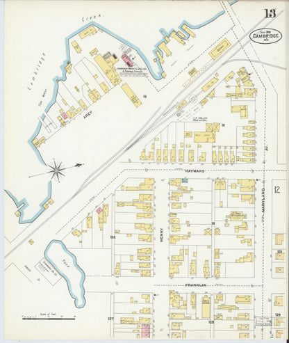 Sanborn Fire Insurance Map from Cambridge, Dorchester County, Maryland (1906), Sheet #0013 - Complete Map Set gallery image, historic Sanborn map, vintage wall art, Maryland Maryland