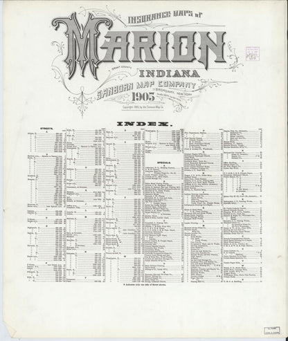 Sanborn Fire Insurance Map from Marion, Grant County, Indiana (1905), Sheet #0001 - Historic Sanborn Fire Insurance Map Print, vintage old map wall art, antique decor, genealogy gift, Indiana Indiana map