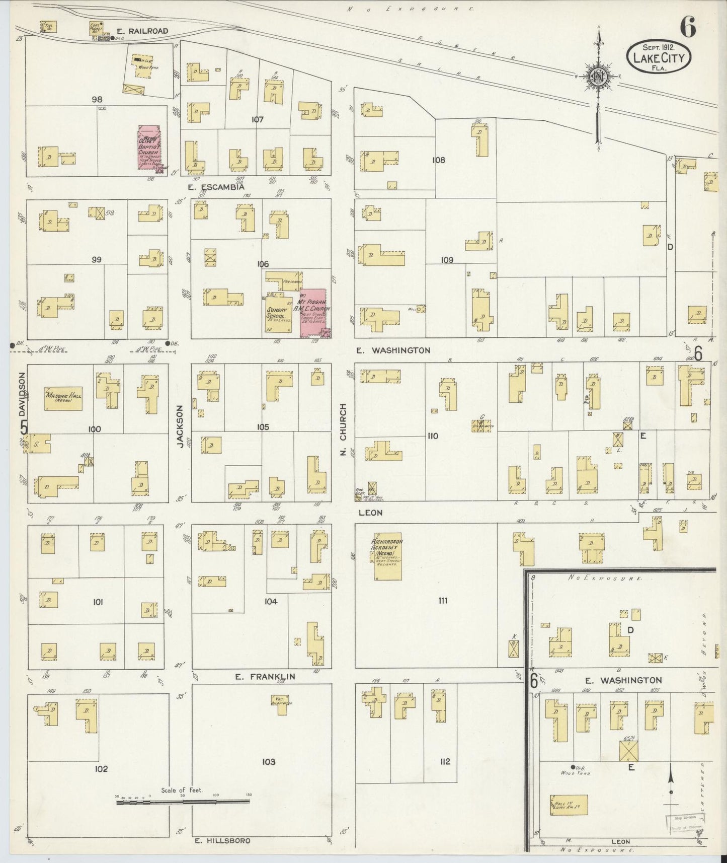 Sanborn Fire Insurance Map from Lake City, Columbia County, Florida (1912), Sheet #0006 - Complete Map Set gallery image, historic Sanborn map, vintage wall art, Florida Florida