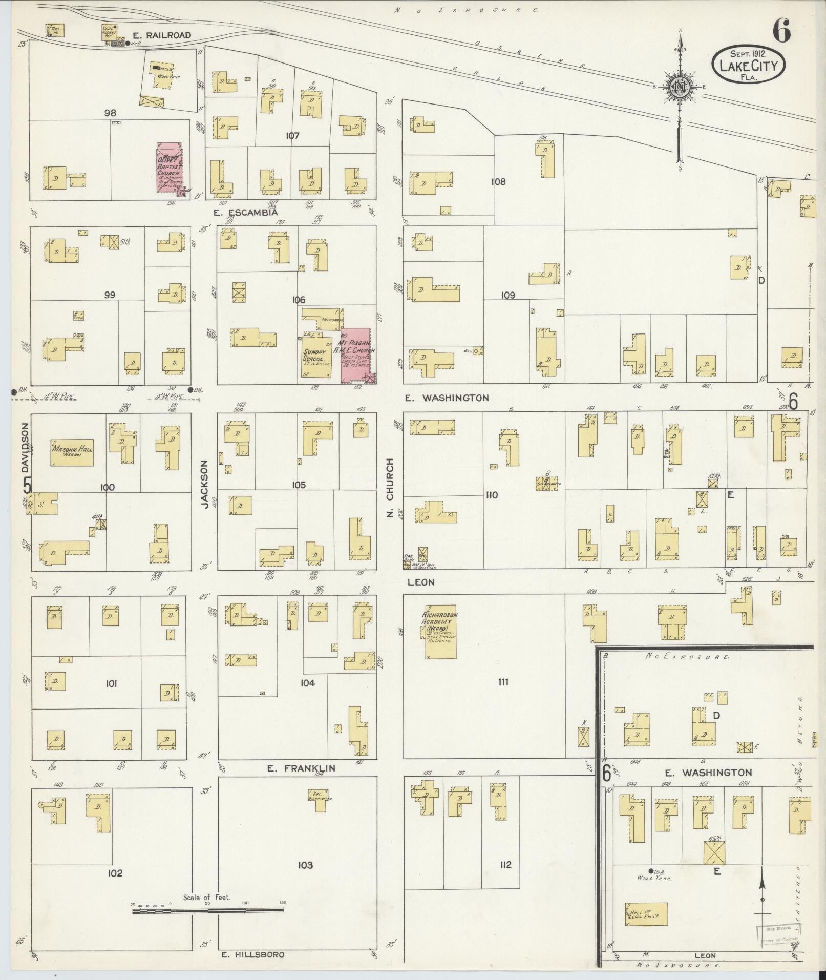 Sanborn Fire Insurance Map from Lake City, Columbia County, Florida (1912), Sheet #0006 - Complete Map Set gallery image, historic Sanborn map, vintage wall art, Florida Florida