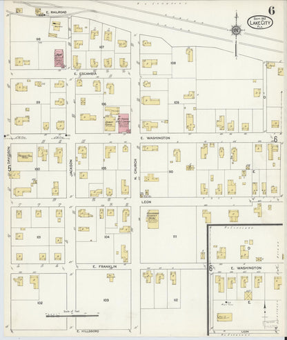 Sanborn Fire Insurance Map from Lake City, Columbia County, Florida (1912), Sheet #0006 - Complete Map Set gallery image, historic Sanborn map, vintage wall art, Florida Florida