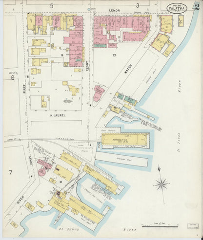 Sanborn Fire Insurance Map from Palatka, Putnam County, Florida (1897), Sheet #0002 - Historic Sanborn Fire Insurance Map Print, vintage old map wall art, antique decor, genealogy gift, Florida Florida map