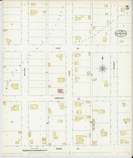 Sanborn Fire Insurance Map from Harrison, Boone County, Arkansas (1904), Sheet #0005 - Historic Sanborn Fire Insurance Map Print, vintage old map wall art, antique decor, genealogy gift, Arkansas Arkansas map