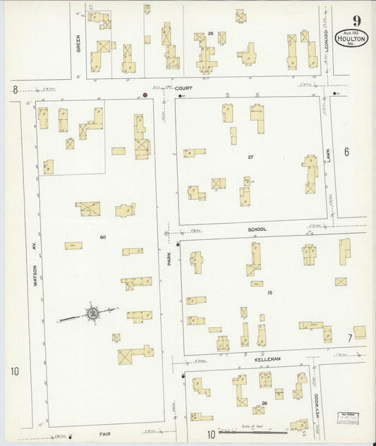 Sanborn Fire Insurance Map from Houlton, Aroostook County, Maine (1912), Sheet #0009 - Historic Sanborn Fire Insurance Map Print, vintage old map wall art, antique decor, genealogy gift, Maine Maine map