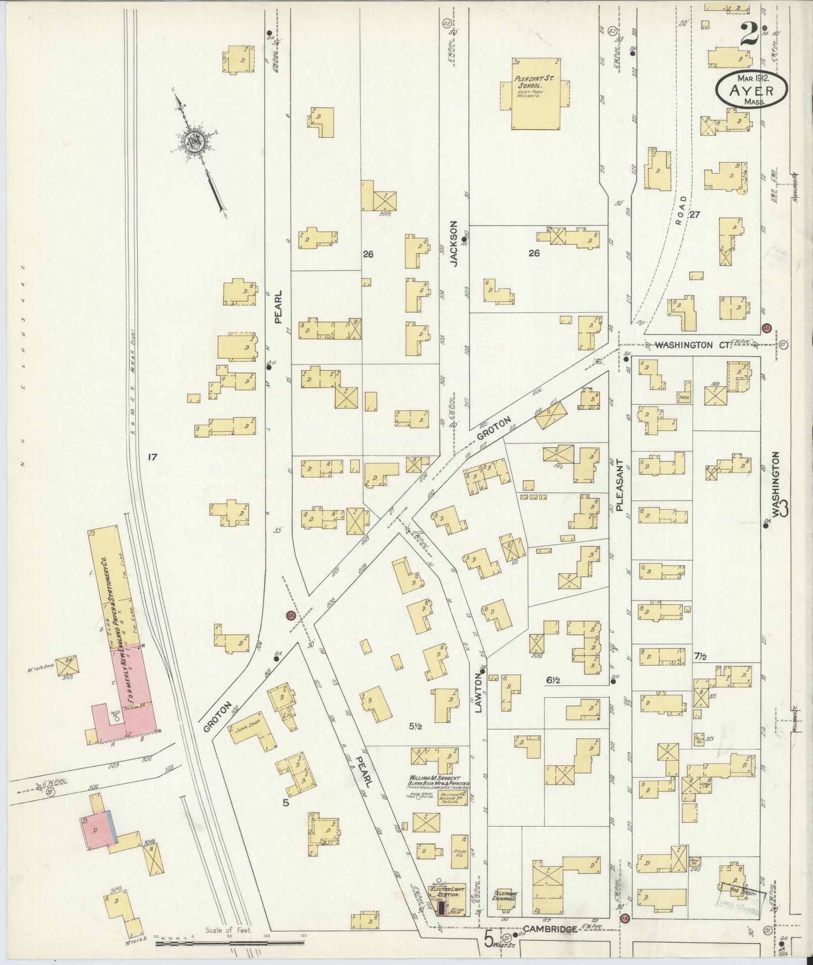 Sanborn Fire Insurance Map from Ayer, Middlesex County, Massachusetts (1912), Sheet #0002 - Historic Sanborn Fire Insurance Map Print, vintage old map wall art, antique decor, genealogy gift, Massachusetts Massachusetts map
