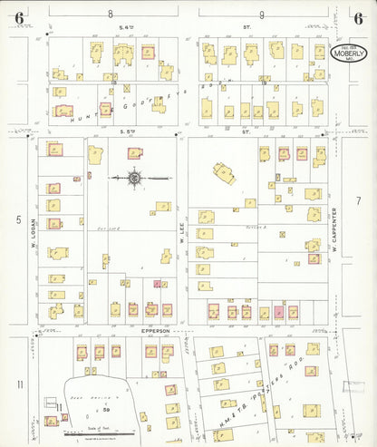 Sanborn Fire Insurance Map from Moberly, Randolph County, Missouri (1923), Sheet #0006 - Complete Map Set gallery image, historic Sanborn map, vintage wall art, Missouri Missouri
