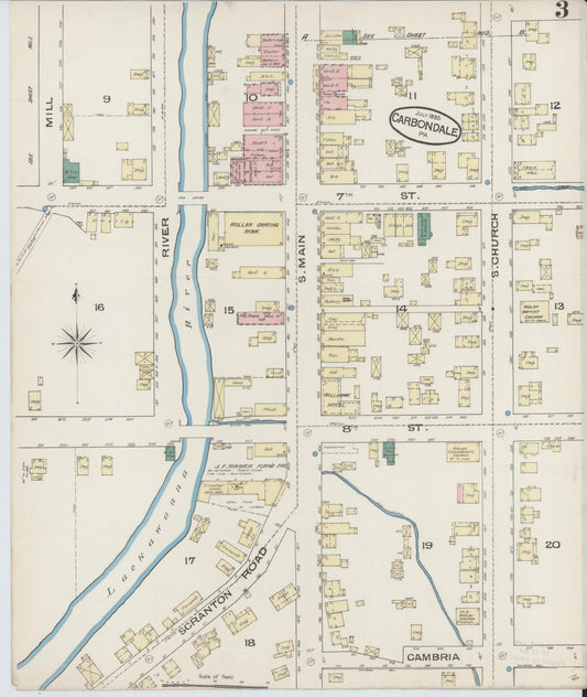 Sanborn Fire Insurance Map from Carbondale, Lackawanna County, Pennsylvania (1885), Sheet #0003 - Historic Sanborn Fire Insurance Map Print, vintage old map wall art, antique decor, genealogy gift, Pennsylvania Pennsylvania map