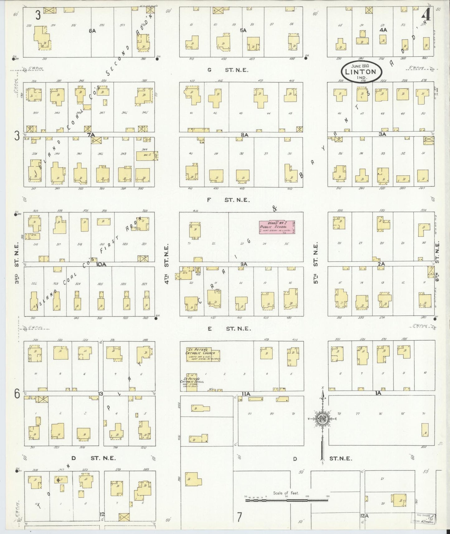 Sanborn Fire Insurance Map from Linton, Greene County, Indiana (1910), Sheet #0004 - Complete Map Set gallery image, historic Sanborn map, vintage wall art, Indiana Indiana