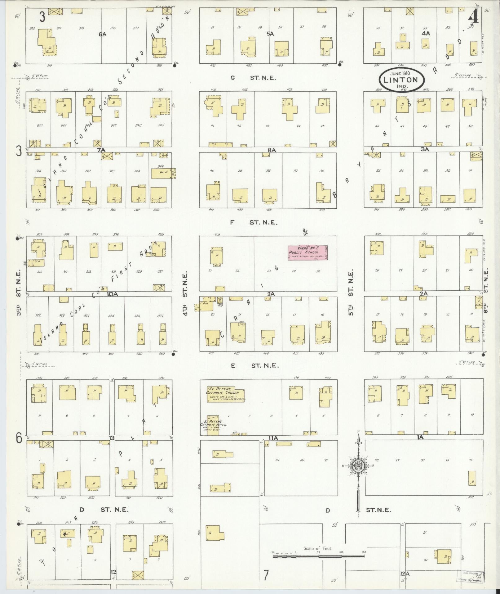 Sanborn Fire Insurance Map from Linton, Greene County, Indiana (1910), Sheet #0004 - Complete Map Set gallery image, historic Sanborn map, vintage wall art, Indiana Indiana