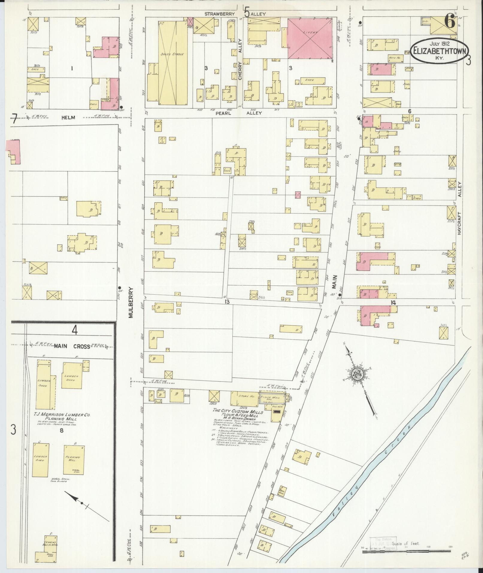Sanborn Fire Insurance Map from Elizabethtown, Hardin County, Kentucky (1912), Sheet #0006 - Historic Sanborn Fire Insurance Map Print, vintage old map wall art, antique decor, genealogy gift, Kentucky Kentucky map