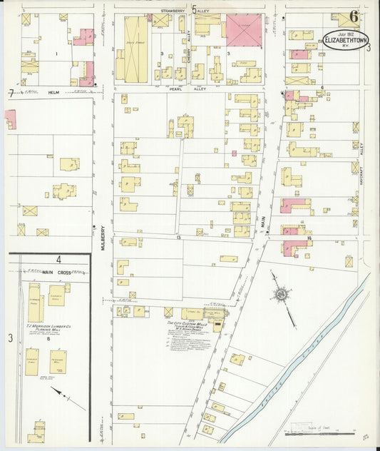 Sanborn Fire Insurance Map from Elizabethtown, Hardin County, Kentucky (1912), Sheet #0006 - Historic Sanborn Fire Insurance Map Print, vintage old map wall art, antique decor, genealogy gift, Kentucky Kentucky map