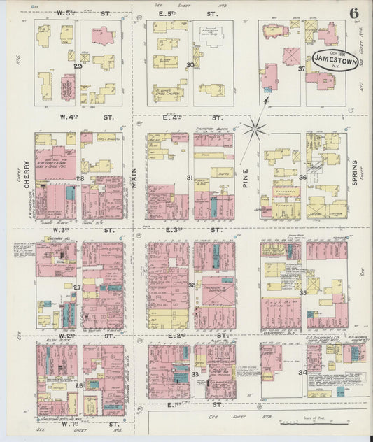 Sanborn Fire Insurance Map from Jamestown, Chautauqua County, New York (1891), Sheet #0006 - Historic Sanborn Fire Insurance Map Print, vintage old map wall art, antique decor, genealogy gift, New York New York map
